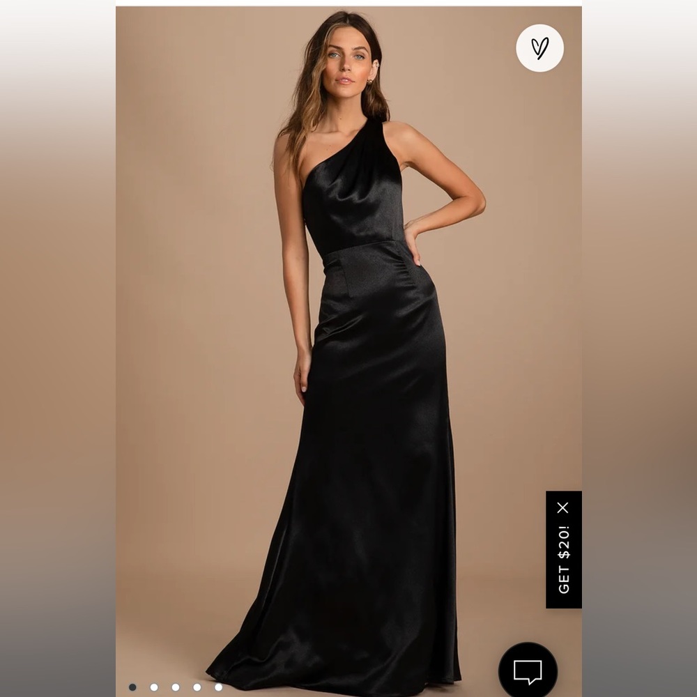 On The Guest List Black Satin One - Shoulder Maxi Dress